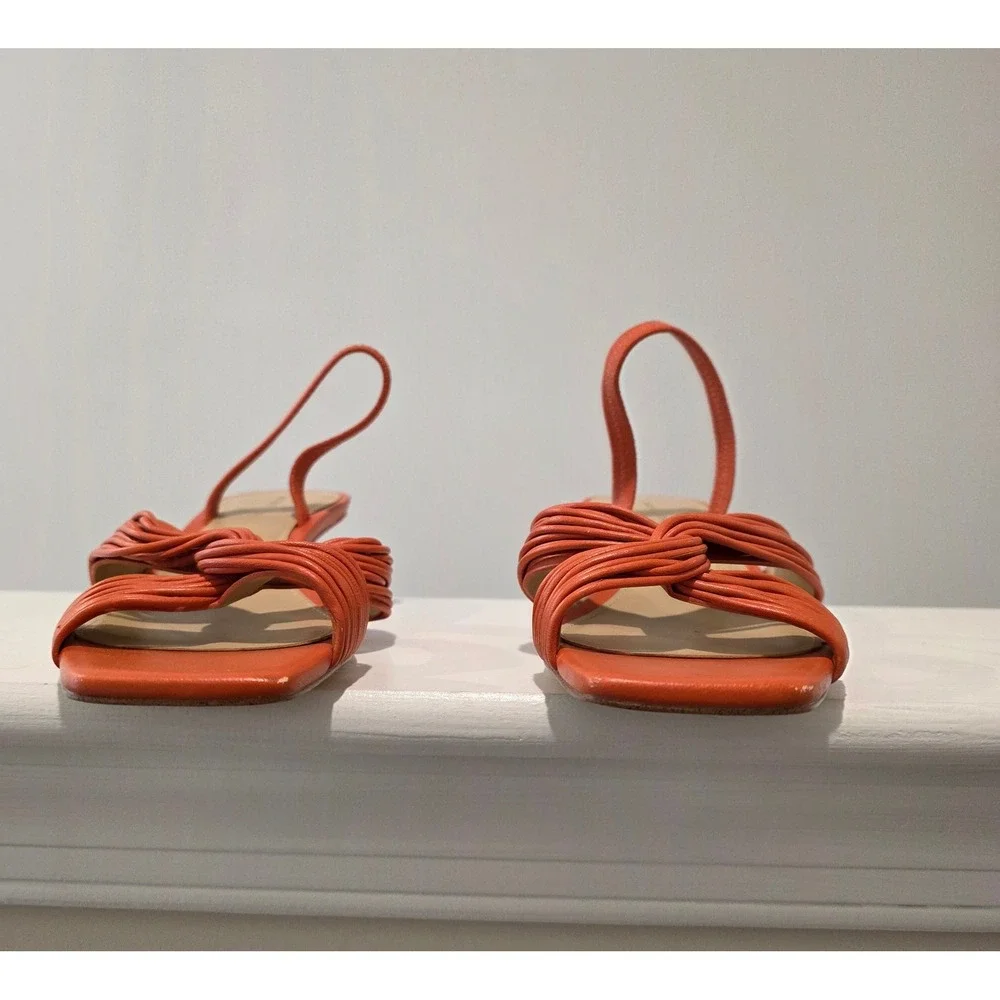 Women's sz 6 M Michael Kors Alessia Kitten Sandals Orange Leather Slingback